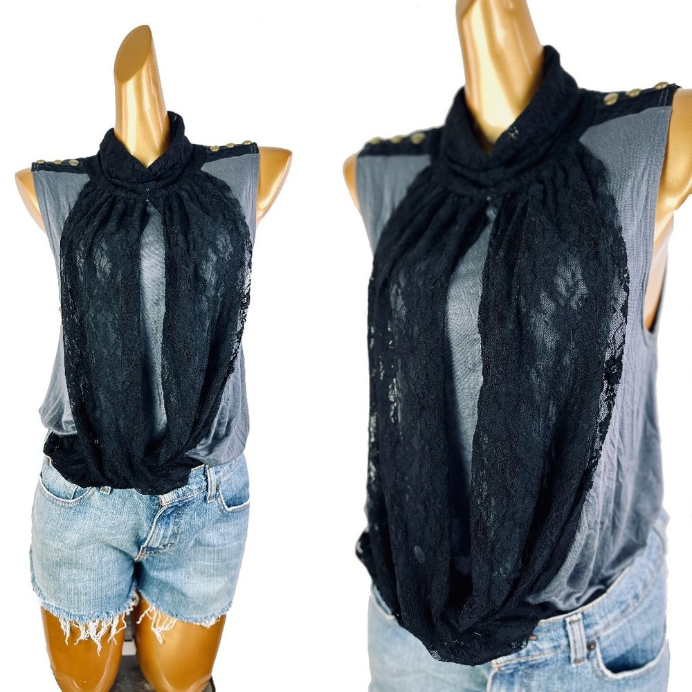 Vintage goth grunge black lace top